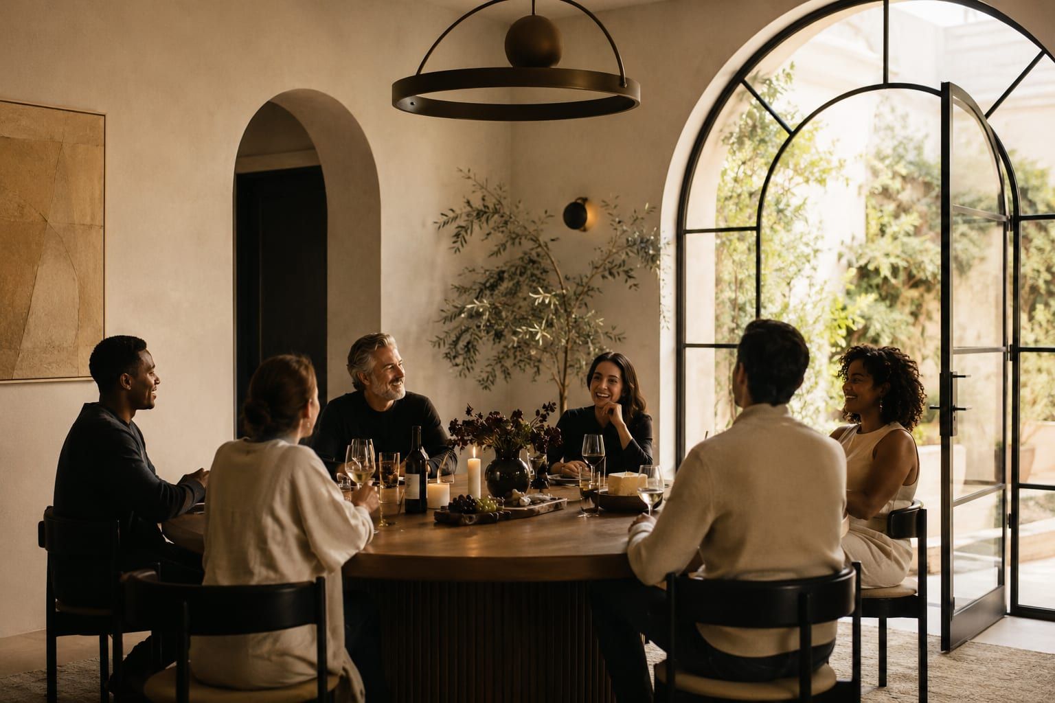 A warm gathering around a beautifully set table